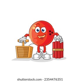 the bowling ball holding dynamite detonator. cartoon mascot vector