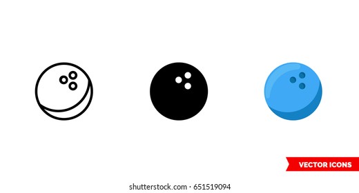 Bowling ball icon of 3 types: color, black and white, outline. Isolated vector sign symbol.