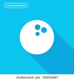 Bowling ball icon illustration isolated vector sign symbol in long shadow style on blue background