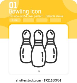 Bowling ball icon with line style isolated on white background. Vector illustration bowling sign symbol icon design template for sport, ui, ux, website, mobile apps and all project. Editable stroke