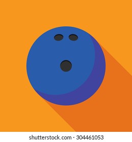bowling ball icon with long shadow. flat style vector illustration