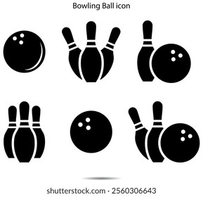 Bowling ball icon set in black and white filled and outlined stroke style