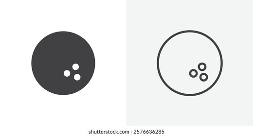 Bowling ball icon set in black flat solid and outlined style.