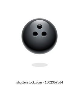 Bowling ball. Bowling icon. Sport game. Bowling game. Bowling club, tournaments. Sport icon. Skittles with ball. Black ball. Realistic black sphere. Vector illustration. Transparent background.