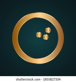 Bowling ball icon vector logo. Gradient gold metal with dark background