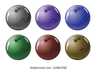 Bowling Ball is an illustration of a shiny bowling ball in six different colors.