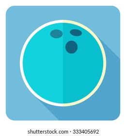 Bowling ball isolated on blue background. Vector illustration. Flat icon.