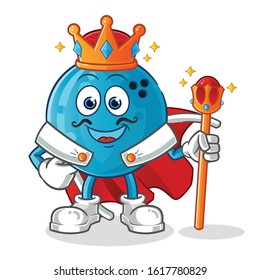bowling ball king with crown and robe cartoon. cartoon mascot vector