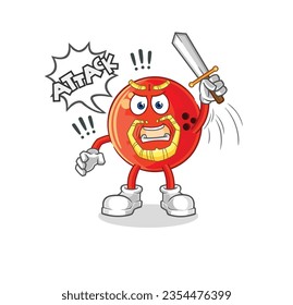 die Bowlingballritter greifen mit Schwert an. Cartoon-Maskottvektor