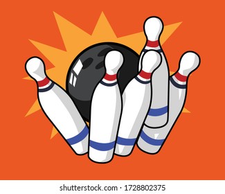 Bowling ball knocking over 5 pins for a strike