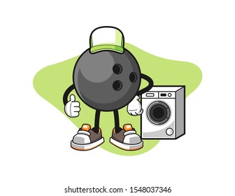 Bowling ball laundry man cartoon. Mascot Character vector.