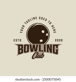 bowling ball logo vintage vector illustration template icon graphic design. sport sign or symbol for club or team for competition tournament league concept with retro typography style