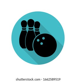 Bowling and bowling ball long shadow icon. Simple glyph, flat vector of arrow icons for ui and ux, website or mobile application