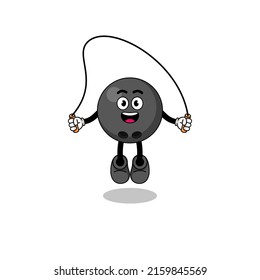 bowling ball mascot cartoon is playing skipping rope , character design