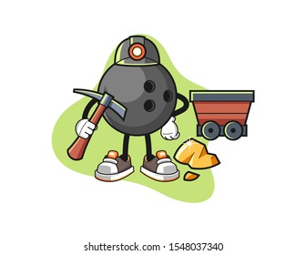 Bowling ball miner cartoon. Mascot Character vector.
