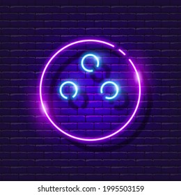 Bowling ball neon icon. Vector illustration for design. Glowing game sign. Sports concept. Bowling club sign.