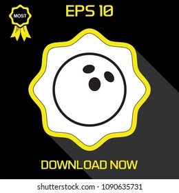 Bowling Ball. Outline. Vector Icon in flat style, on black and yellow background, isolated, illustration for applications and web templates.