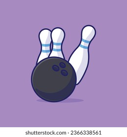 Bowling ball and pin cartoon vector illustration sport equipment concept icon isolated