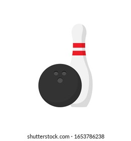 bowling ball and pin in flat style. Vector illustration sign symbol