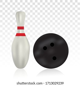 Bowling ball and Bowling pin icon for apps and websites on a transparent background