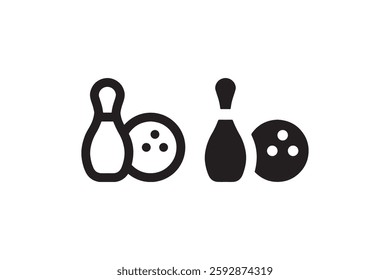 Bowling ball and pin icon in black and white Vector