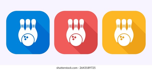 Bowling ball and pin icon design illustration, Bowling sign symbol in shadow button design