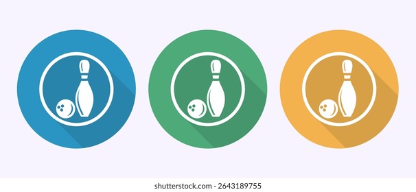 Bowling ball and pin icon design illustration, Bowling sign symbol in shadow button design