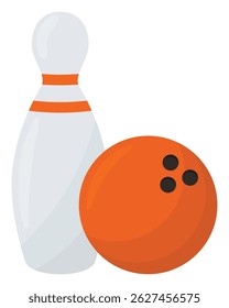 Bowling ball and pin icon isolated on white background.