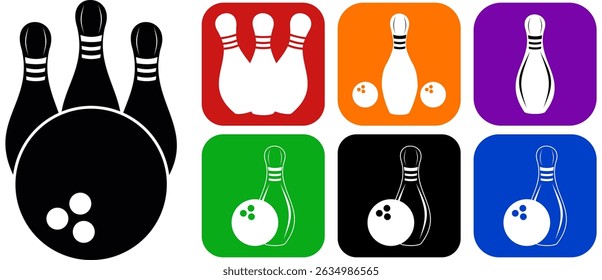 Bowling Ball and Pin icon on Flat Color Circle Buttons vector illustration