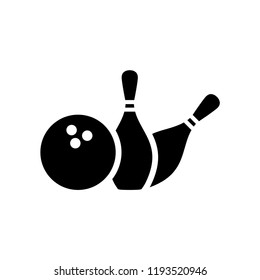 Bowling ball and pin icon. Bowling pins with ball icon. Bowling game. Simple icon skittles with ball. Logo template. Bowling club, tournaments. Sport icon.