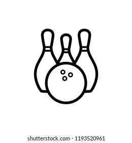 Bowling ball and pin icon. Bowling pins with ball icon. Bowling game. Simple icon skittles with ball. Logo template. Bowling club, tournaments. Sport icon.