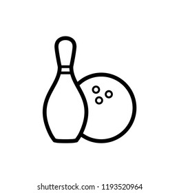 Bowling ball and pin icon. Bowling pins with ball icon. Bowling game. Simple icon skittles with ball. Logo template. Bowling club, tournaments. Sport icon.