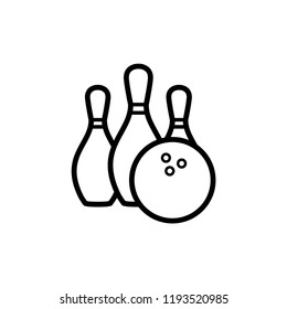 Bowling ball and pin icon. Bowling pins with ball icon. Bowling game. Simple icon skittles with ball. Logo template. Bowling club, tournaments. Sport icon.