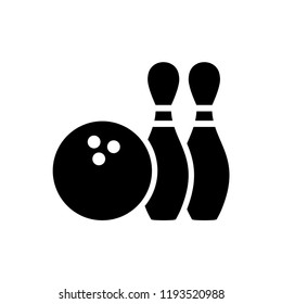 Bowling ball and pin icon. Bowling pins with ball icon. Bowling game. Simple icon skittles with ball. Logo template. Bowling club, tournaments. Sport icon.