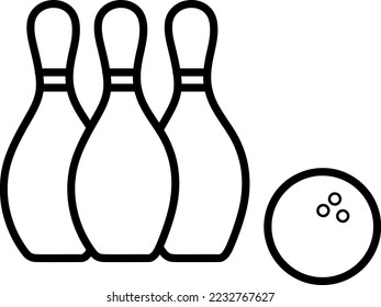 Bowling ball and pin icon. Bowling pins with ball icon. Bowling game. Simple icon skittles with ball. Logo template. Bowling club, tournaments. Sport icon..eps
