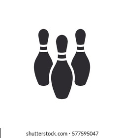 Bowling ball and pin icon. Bowling pins with ball icon. Bowling game. Simple icon skittles with ball. Logo template. Bowling club, tournaments. Sport icon.