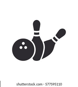 Bowling ball and pin icon. Bowling pins with ball icon. Bowling game. Simple icon skittles with ball. Logo template. Bowling club, tournaments. Sport icon. - Shutterstock ID 577595110