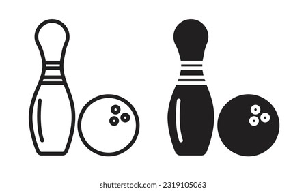 Bowling ball with pin icon set. Bowling ball game vector icon in flat style.