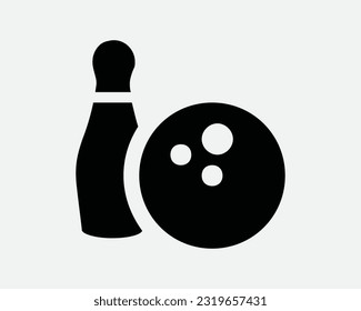 Bowling Ball and Pin Icon Sport Competition Game Strike Hobby Recreation Play Black White Sign Symbol Illustration Artwork Graphic Clipart EPS Vector