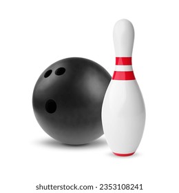 Bowling ball and pin isolated on white background. EPS10 vector