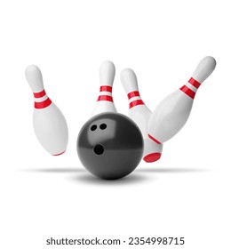 Bowling ball and pin isolated on white background. EPS10 vector