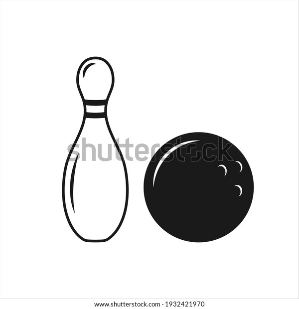 Bowling ball and pin\
isolated on white background. Sports equipment. Black and white\
vector illustration