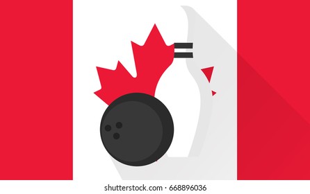 bowling ball and pin on canada flag background