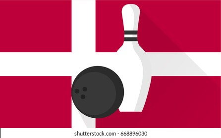 bowling ball and pin on denmark flag background