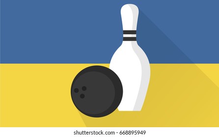 bowling ball and pin on ukraine flag background