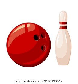 Bowling ball and pin on a white background.
