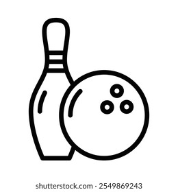 Bowling ball and pin outline icon. Editable stroke.