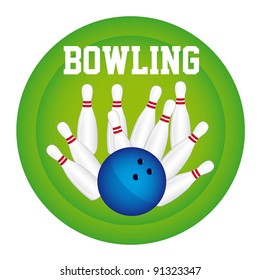 bowling ball and bowling pin over green circle vector