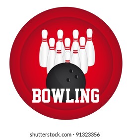 bowling ball and bowling pin over red circle vector illustration