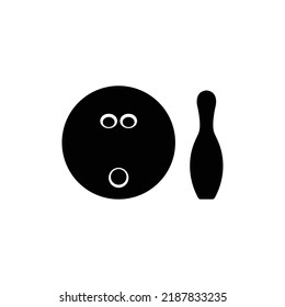Bowling Ball and Pin Silhouette. Black and White Icon Design Elements on Isolated White Background